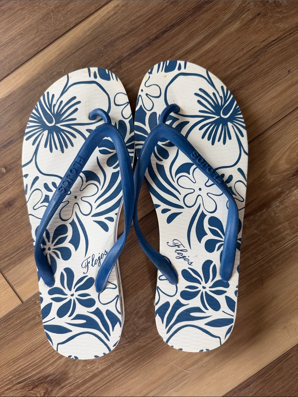 Flojos Blue and White Floral Flip Flops